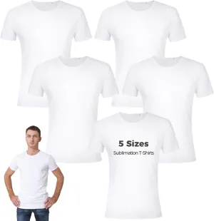 5 PCS Unisex Sublimation Blank T-Shirts, White Modal Cotton Shirts, Crew-Neck Short Sleeve Shirts for Men Women White