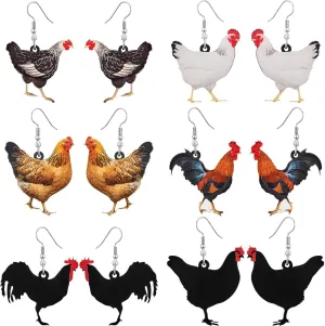 6 Pairs Acrylic Hen Chicken Earrings Animal Rooster Drop Dangle Earrings Cute Farm Chicken Jewelry for Women Ladies Funny Crazy Gift for Animal Lovers