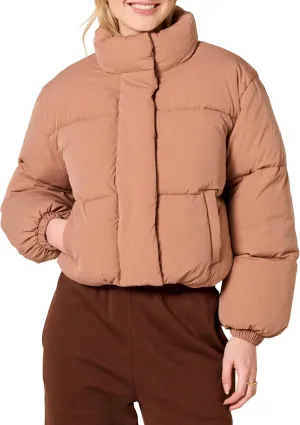 Amazon Essentials Women's Cropped Full-Zip Puffer Jacket (Quilted Matte or Sherpa Fleece)