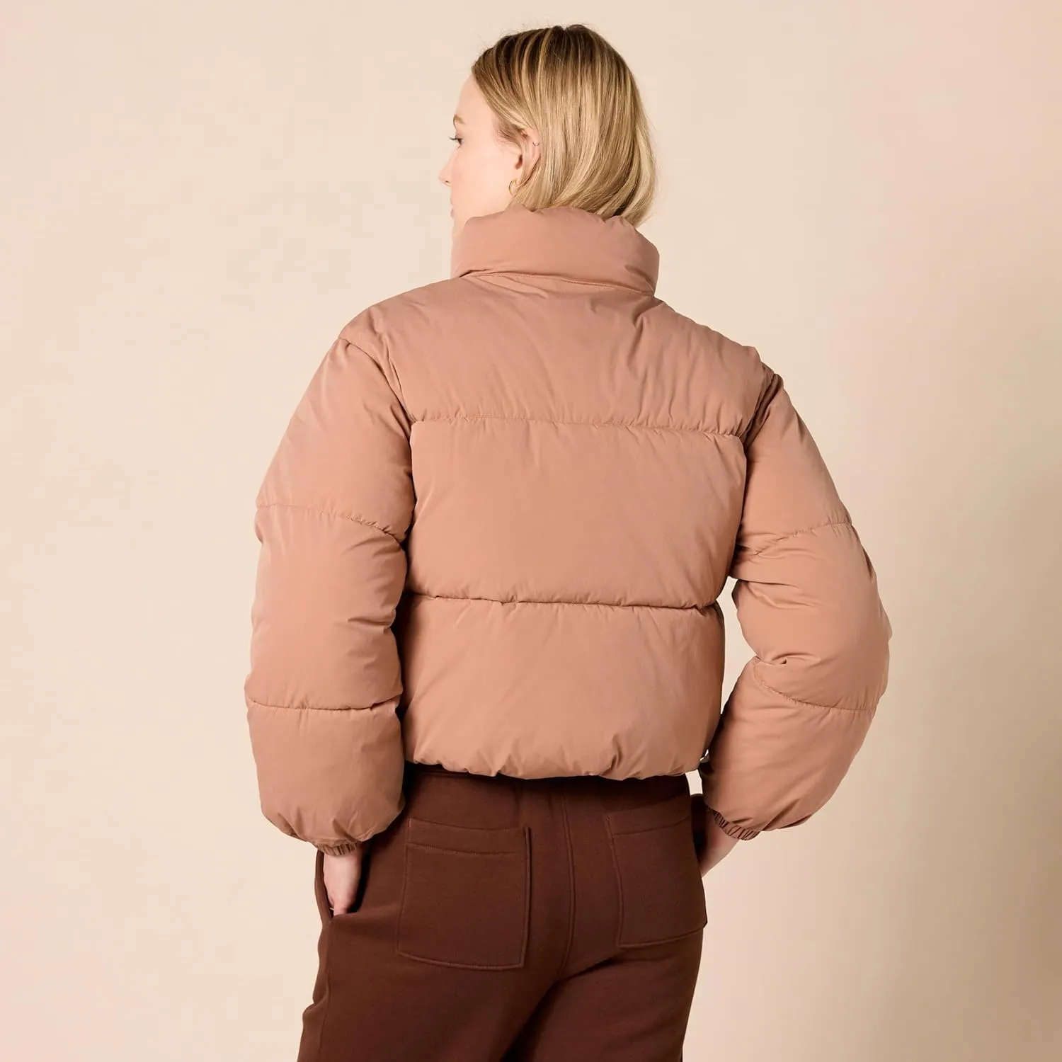 Amazon Essentials Women's Cropped Full-Zip Puffer Jacket (Quilted Matte or Sherpa Fleece)