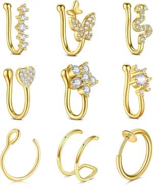 AVYRING Fake Nose Ring Fake Piercings Fake Nose Rings Nose Cuffs Fake Nose Piercing Fake Nose Hoop Faux Nose Rings for Women Faux Nose Ring Fake Piercing Fake Nose Cuff Sliver Gold Black