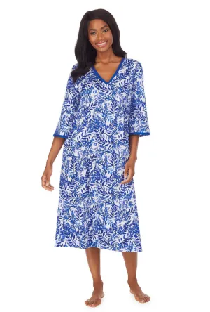 BedHead Organic Stretch Cotton Caftan- Blue Leaves