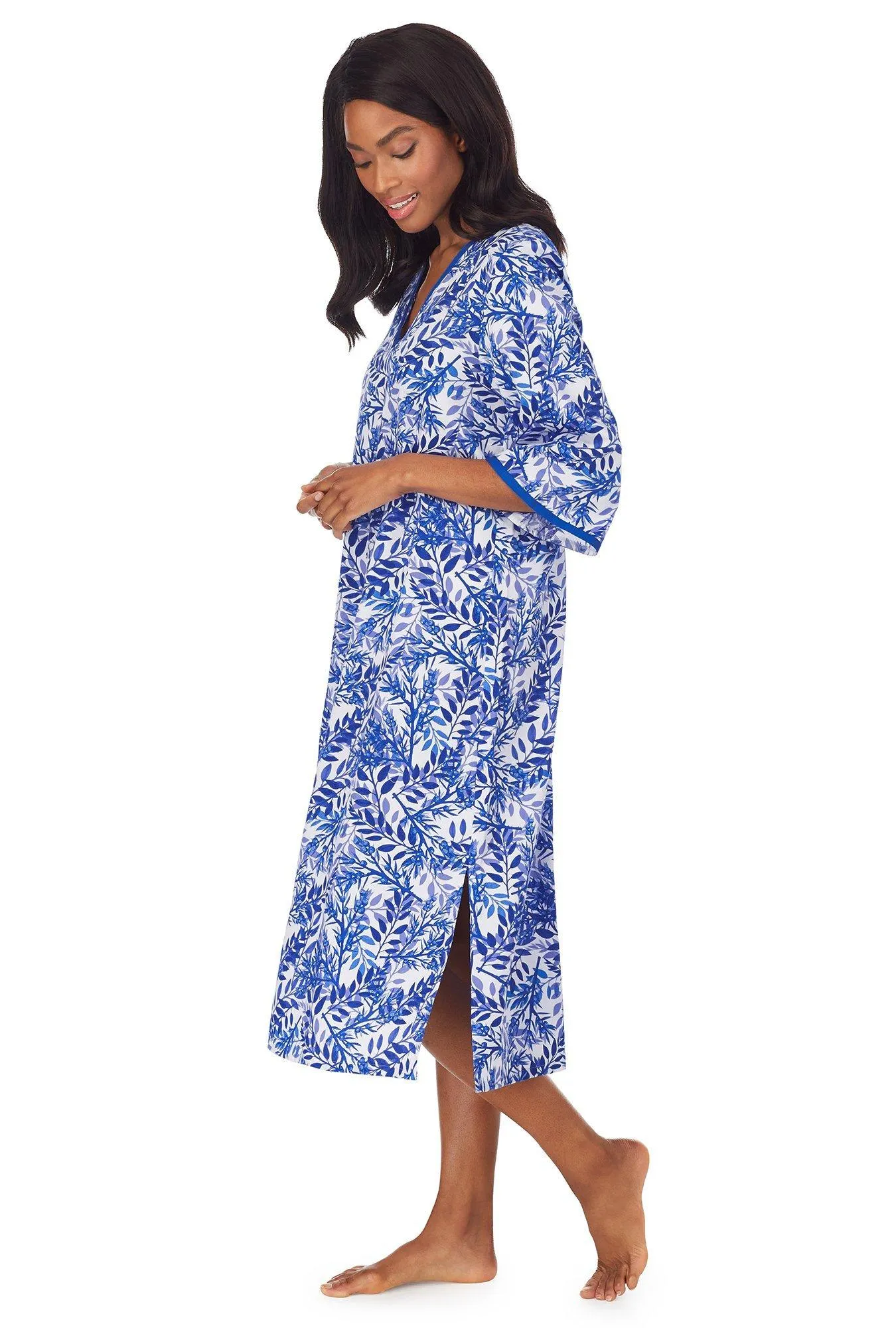 BedHead Organic Stretch Cotton Caftan- Blue Leaves
