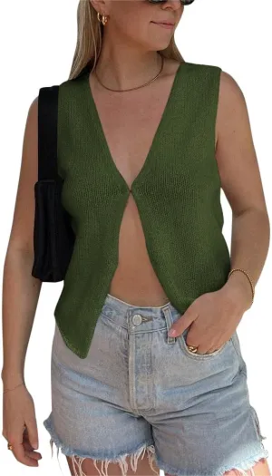 BZB Sweater Vest Women 2025 Summer Basic Tank Tops Crochet Knit Vests Sexy Sweater Sleeveless Vest Top