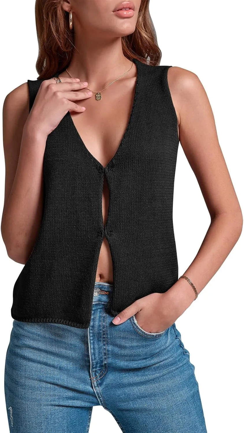 BZB Sweater Vest Women 2025 Summer Basic Tank Tops Crochet Knit Vests Sexy Sweater Sleeveless Vest Top