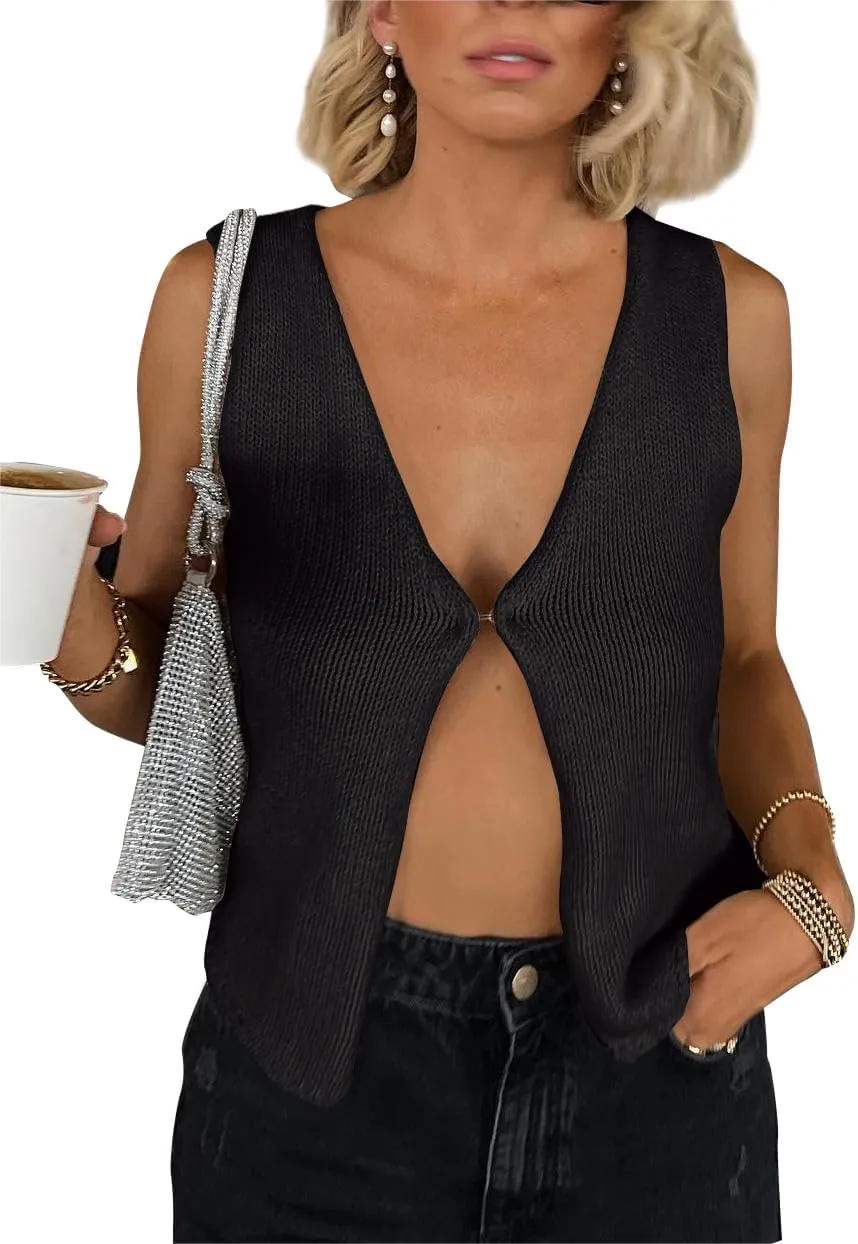 BZB Sweater Vest Women 2025 Summer Basic Tank Tops Crochet Knit Vests Sexy Sweater Sleeveless Vest Top