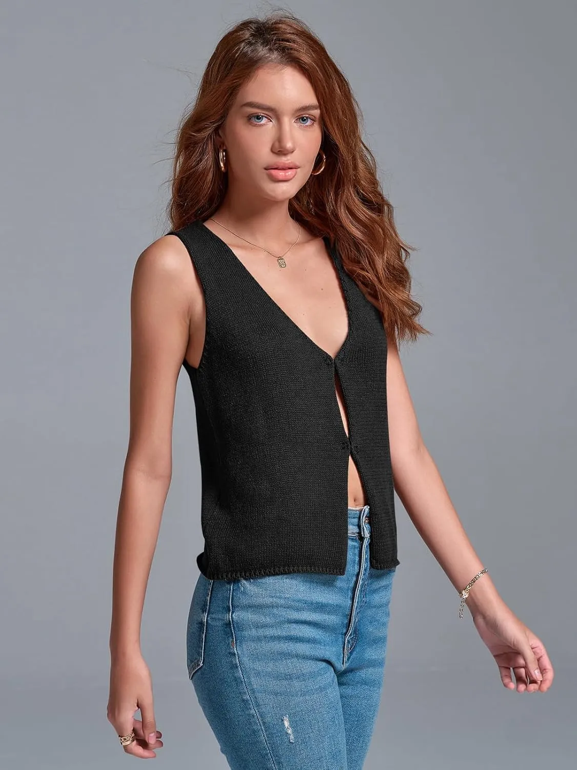 BZB Sweater Vest Women 2025 Summer Basic Tank Tops Crochet Knit Vests Sexy Sweater Sleeveless Vest Top