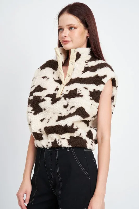Cow Print Vests With Zipper
