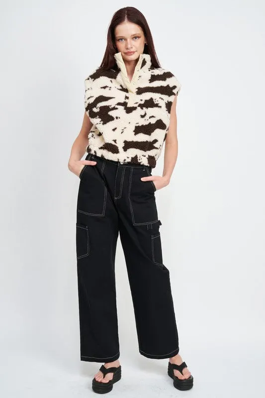 Cow Print Vests With Zipper