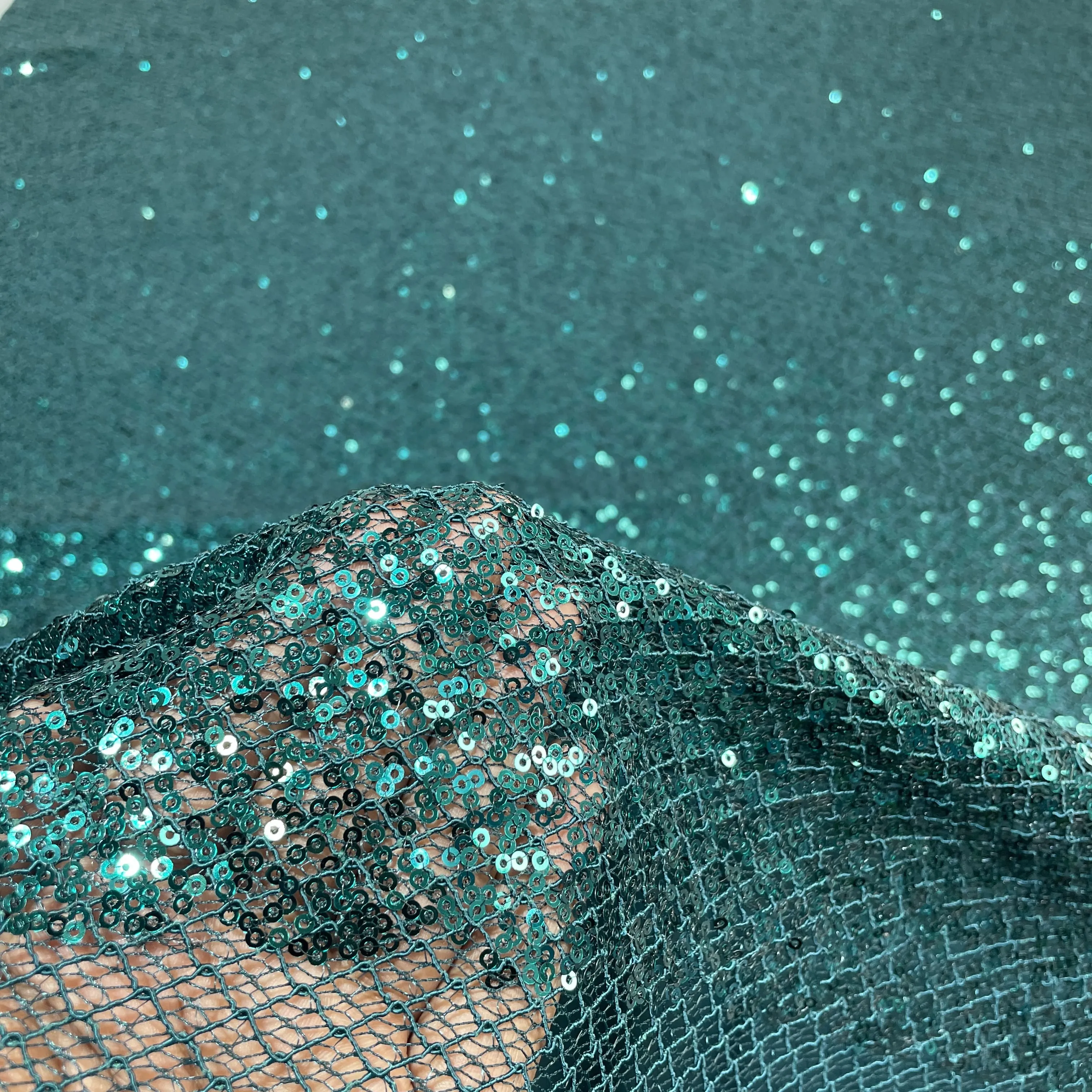 Exclusive Green Heavy Sequins Embroidery Power Net Fabric