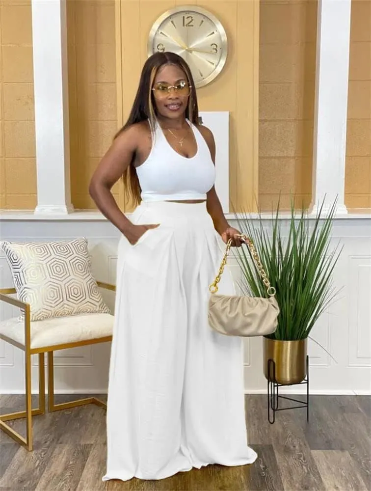 Flowy Pants for Women Casual High Waisted Wide Leg Palazzo Pants Trousers with Pocket Plus Size