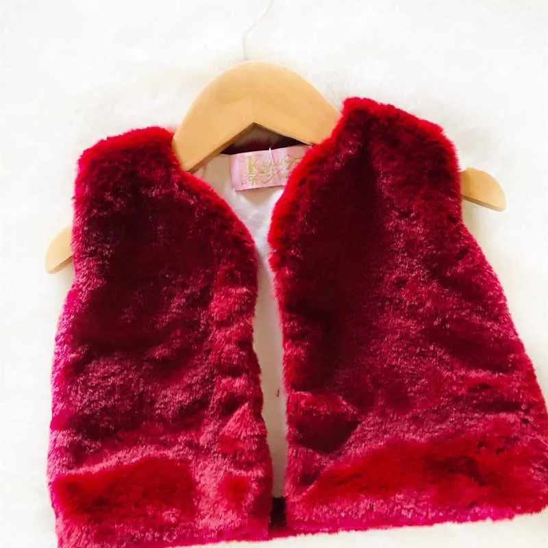 Girls Burgundy Faux Fur Vest