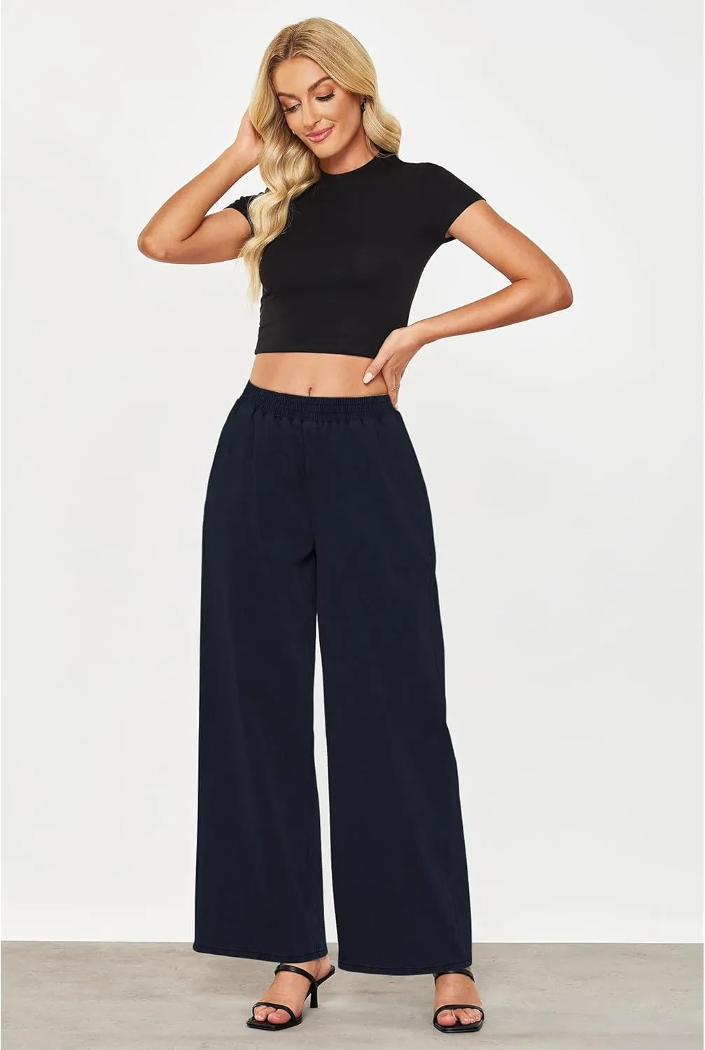 GRAPENT Wide Leg Pants Woman Pull On High Waisted Baggy Straight Leg Colored Jeans Stretch Twill Trouser Pants for Women