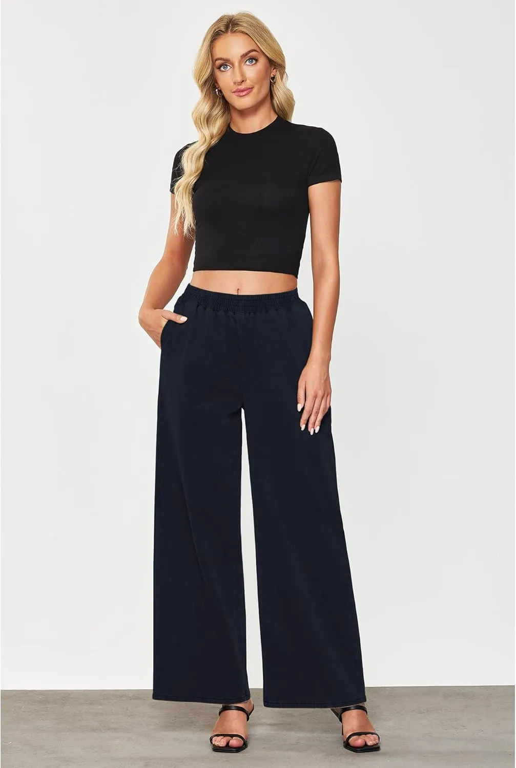 GRAPENT Wide Leg Pants Woman Pull On High Waisted Baggy Straight Leg Colored Jeans Stretch Twill Trouser Pants for Women