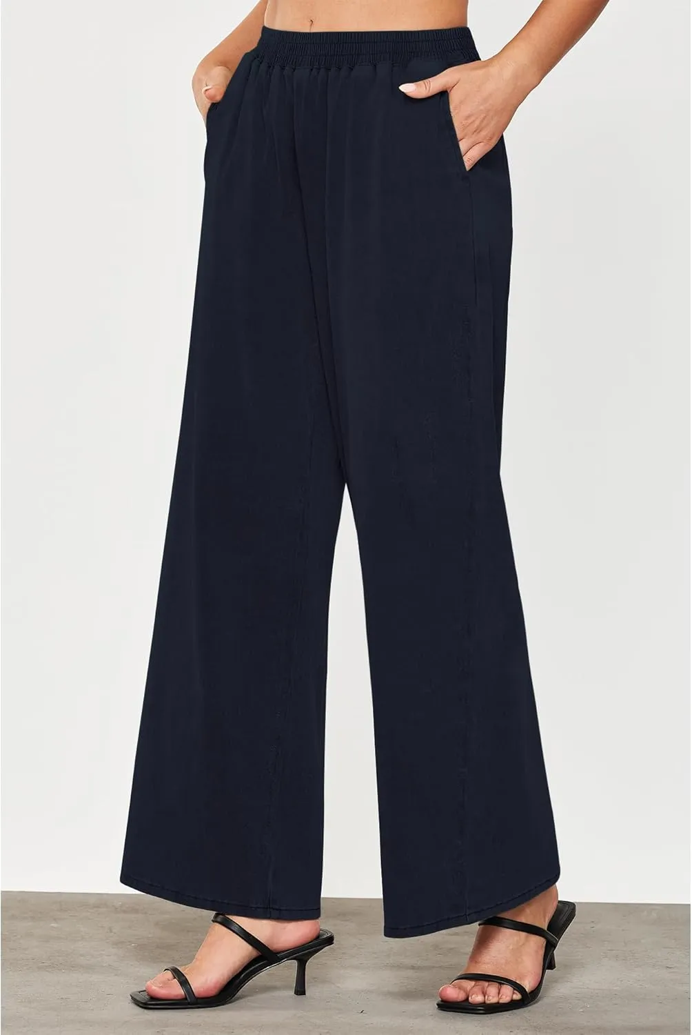GRAPENT Wide Leg Pants Woman Pull On High Waisted Baggy Straight Leg Colored Jeans Stretch Twill Trouser Pants for Women