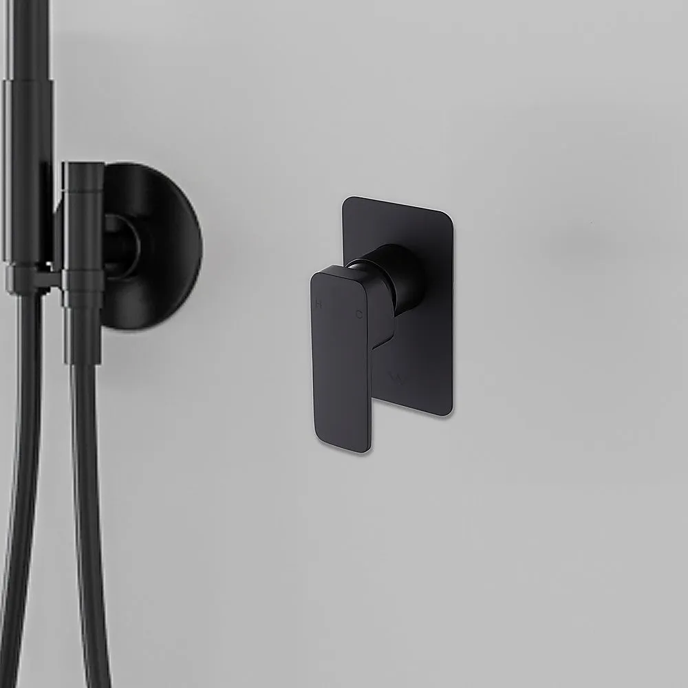 Matte Black Square Shower Bath Mixer, Solid Brass, WaterMark
