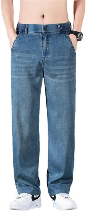 Men's Jeans Business Classic Straight Denim Trousers Stretch Comfortable Loose Jean Pants
