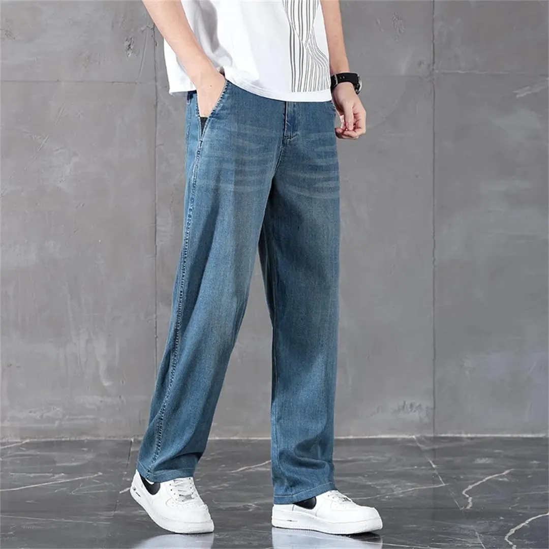 Men's Jeans Business Classic Straight Denim Trousers Stretch Comfortable Loose Jean Pants