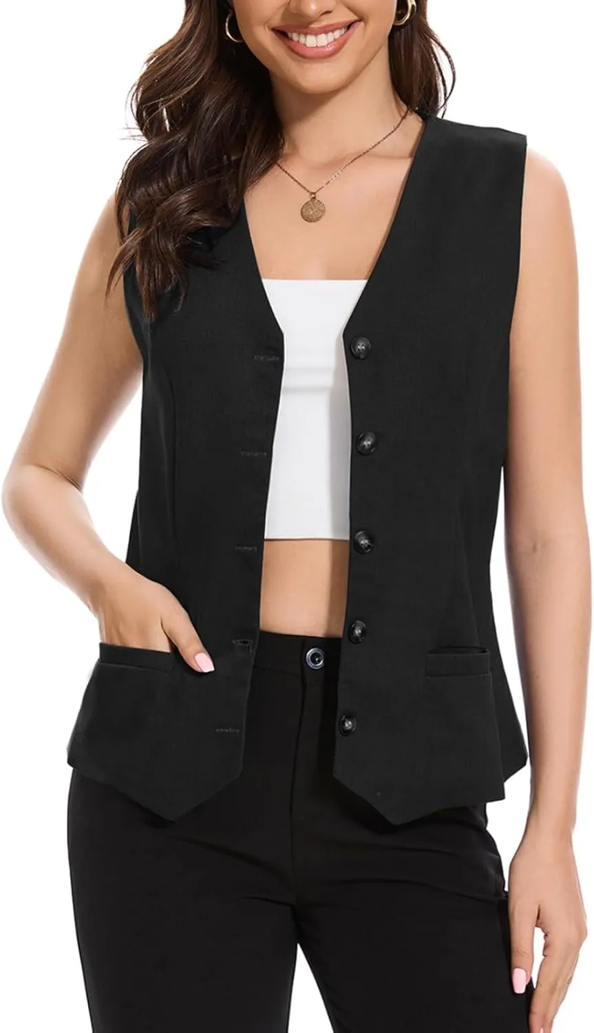 MINTLIMIT Womens Linen Vest V Neck Lightweight Work Button Cropped Sleeveless Jacket 2025 Summer Vests Waistcoat