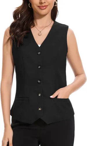 MINTLIMIT Womens Linen Vest V Neck Lightweight Work Button Cropped Sleeveless Jacket 2025 Summer Vests Waistcoat