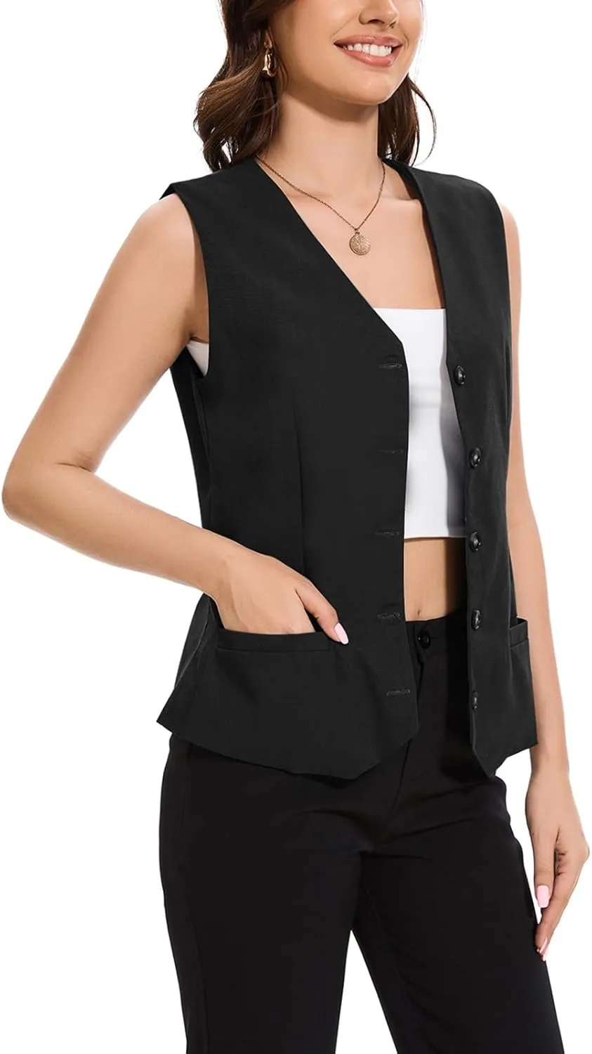 MINTLIMIT Womens Linen Vest V Neck Lightweight Work Button Cropped Sleeveless Jacket 2025 Summer Vests Waistcoat
