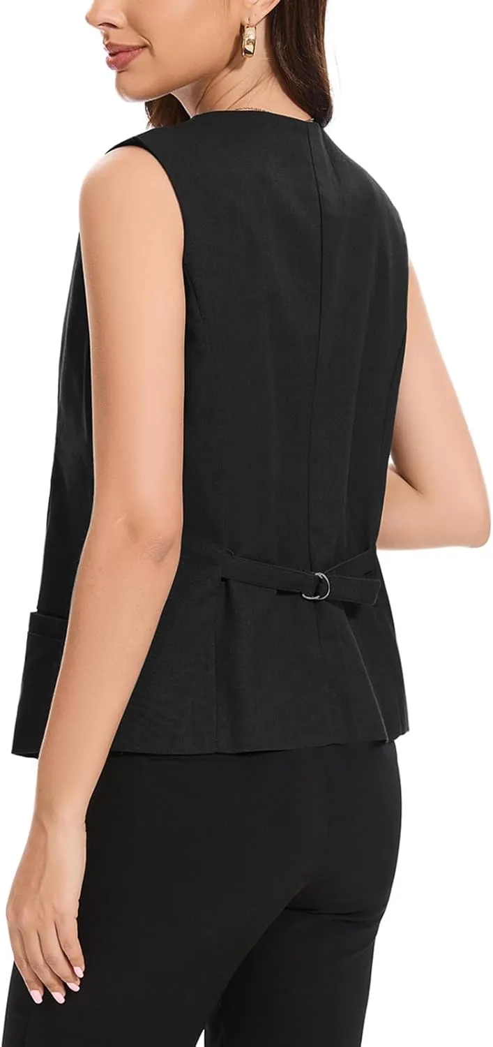 MINTLIMIT Womens Linen Vest V Neck Lightweight Work Button Cropped Sleeveless Jacket 2025 Summer Vests Waistcoat
