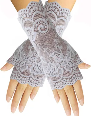 monochef Women Short Lace Gloves Sunblock Fingerless Bridal Wrist Gloves Opera Evening Wedding Tea Party Prom Cosplay 1920s