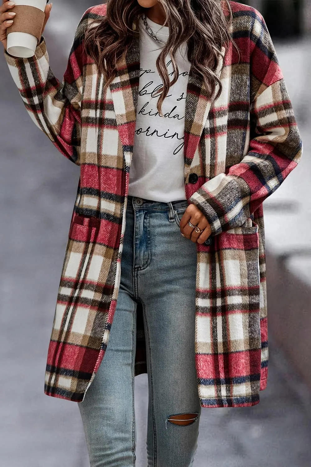 PRETTYGARDEN Women's Plaid Shacket Jacket Trendy Casual Button Wool Blend Winter Tartan Trench Coat with Pockets