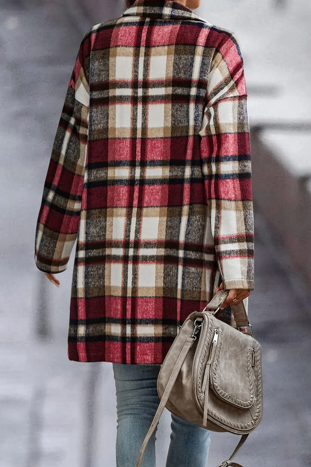 PRETTYGARDEN Women's Plaid Shacket Jacket Trendy Casual Button Wool Blend Winter Tartan Trench Coat with Pockets