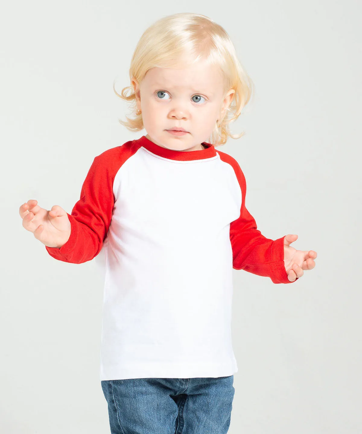 White/Pale Pink - Long sleeve baseball t-shirt